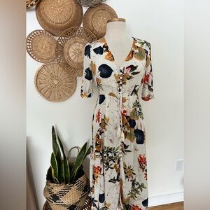 Multicolored Puff Sleeve V-Neck Sundress